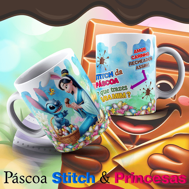 13 Arte para Caneca Páscoa Princesas e Stitch Arquivo Editável   10