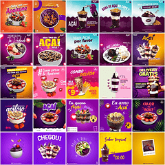 225 Artes Mídias Sociais Açaí Editáveis Photoshop