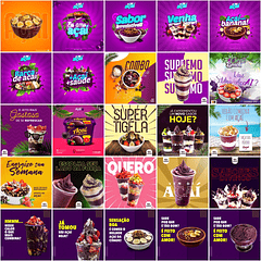 225 Artes Mídias Sociais Açaí Editáveis Photoshop