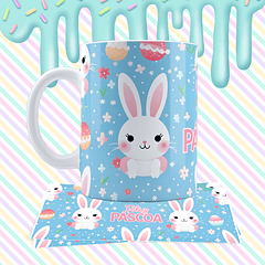 Arte Caneca Feliz Páscoa Coelhinho Azul Arquivo Png
