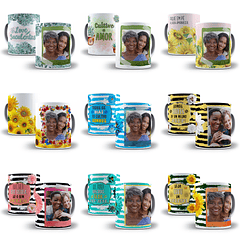 22 Artes Caneca Cactos e Flores Editável em Photoshop