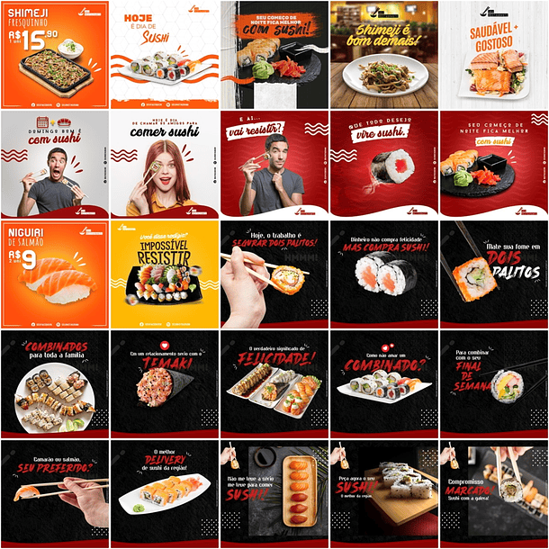 240 Artes Mídias Sociais Sushi Editáveis Photoshop + Png 3