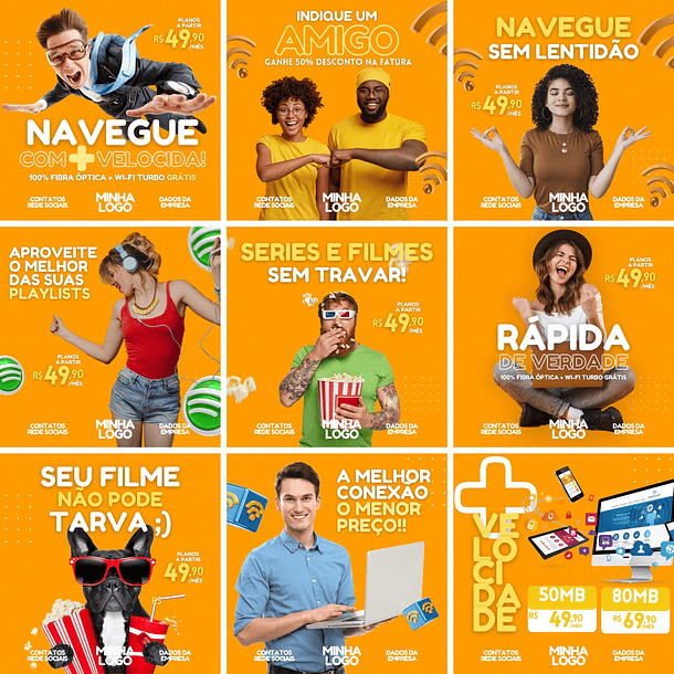 Pack Canva Provedor de Internet Templates Editáveis 18 Artes + Bônus 2