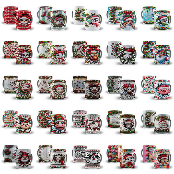 60 Artes para Caneca Natalina 3d Arquivo em Jpg   2