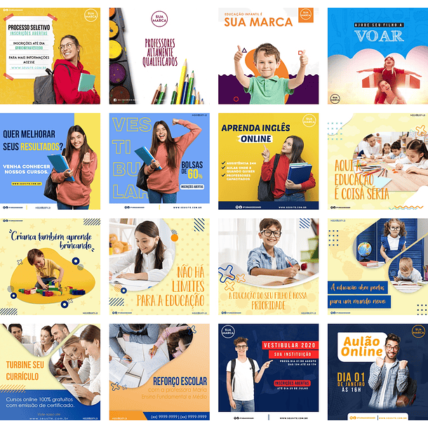 25 Artes Mídias Sociais Educação Escola Editáveis Photoshop + Png 1