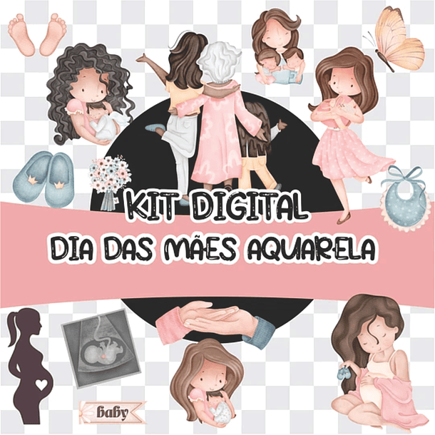 Kit Digital Dia das Mães Gerando Amor em Aquarela em Png 1