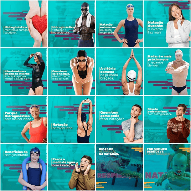 130 Artes para Escola Natação Mídias Sociais Editáveis Photoshop + Png 1