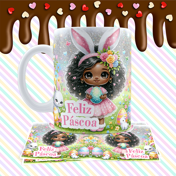 Arte Caneca Feliz Páscoa Menina Jardim Arquivo Png