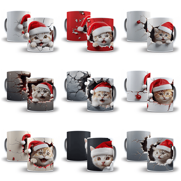 29 Artes para Caneca Gatinhos Natalinos 3D Arquivo em Jpg 2