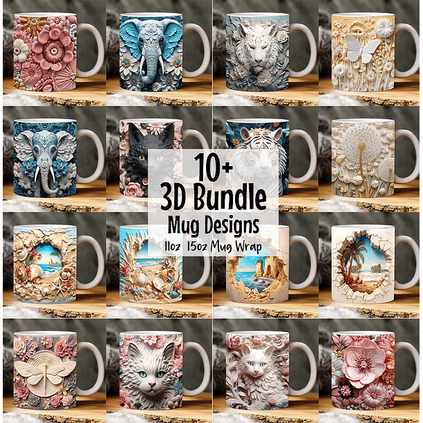 13 Artes para Caneca Animais 3D em Jpg 1