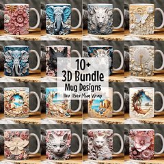 13 Artes para Caneca Animais 3D em Jpg