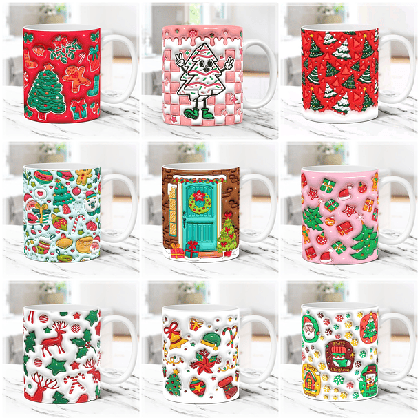 31 Artes para Caneca Natal Inflados 3D Arquivo em Jpg  3