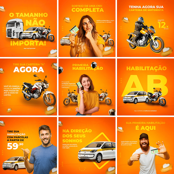 20 Artes Mídias Sociais Auto Escola Editáveis Photoshop + Png 1