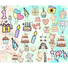 Kit Digital Lettering Frases Aniversário Festas Arquivos sem fundo Png 1