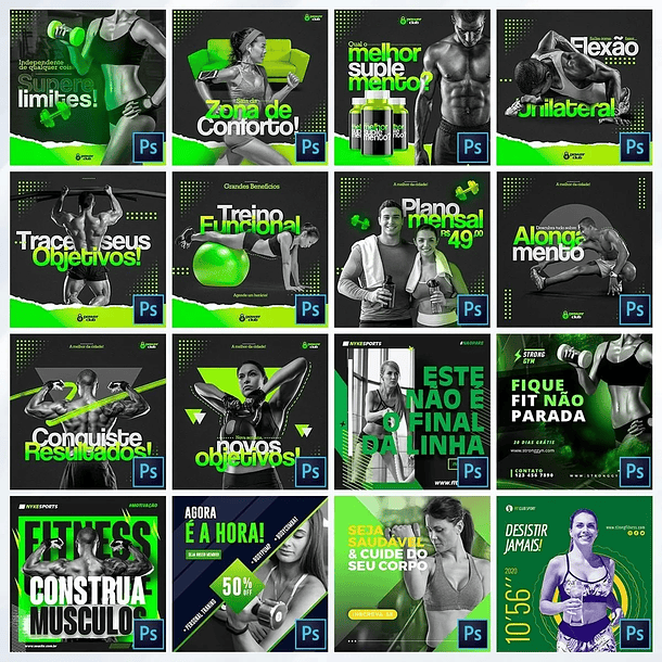 90 Artes Mídias Sociais Academia Editáveis Photoshop 3