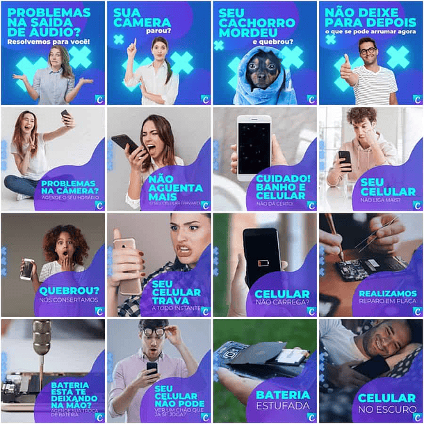 Pack Canva Assistência Técnica Celular Templates Editáveis 200 Artes + Legendas 8