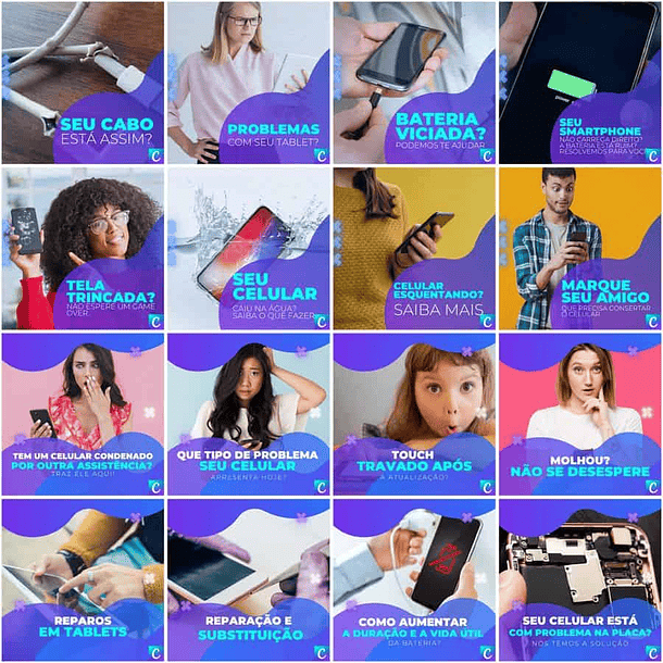 Pack Canva Assistência Técnica Celular Templates Editáveis 200 Artes + Legendas 9