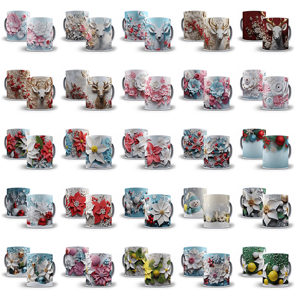 230 Artes para Caneca Natalina Natal  3d Arquivo em Jpg  3