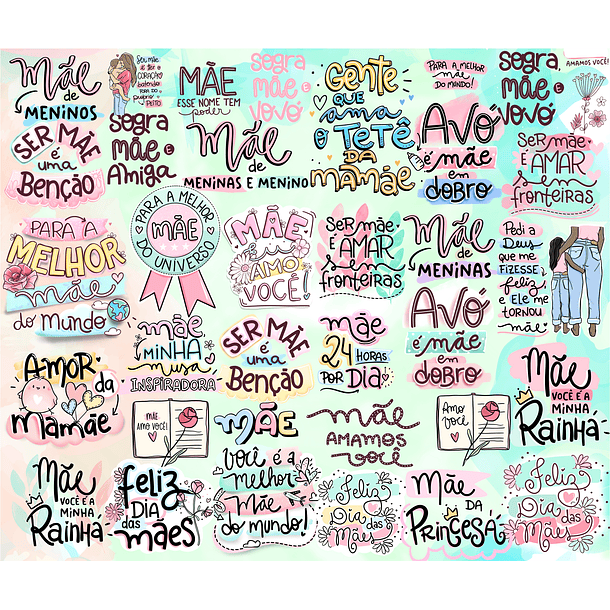 Kit Digital Lettering Frases Dia das Mães Arquivos sem fundo Png 4