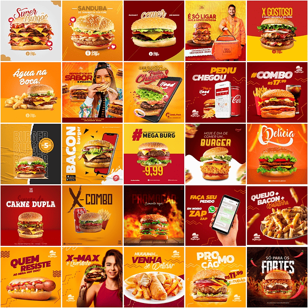 400 Artes Mídias Sociais Hamburgueria Editáveis Photoshop 1