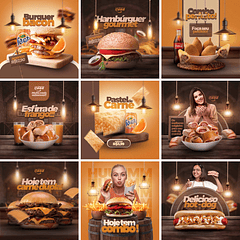 10 Artes Mídias Sociais Lanches Editáveis Photoshop + Png