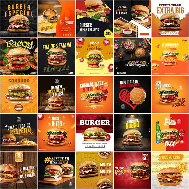 400 Artes Mídias Sociais Hamburgueria Editáveis Photoshop 4