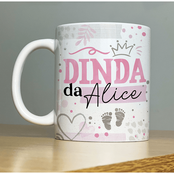 Arte Caneca Dinda da Nome da Criança Madrinha Rosa Arquivo Png