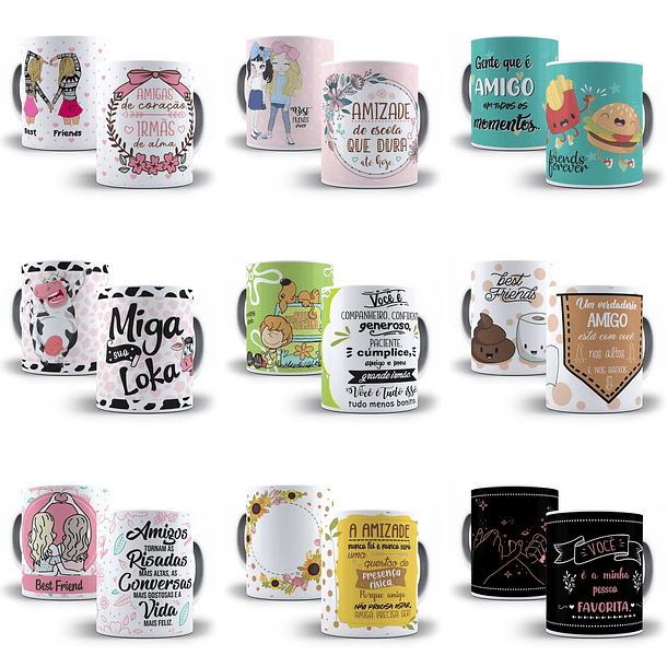 15 Artes Caneca Amizade Editável em Corel Draw 