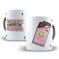 Arte Caneca Chocolate e Muita Felicidade Arquivo Png