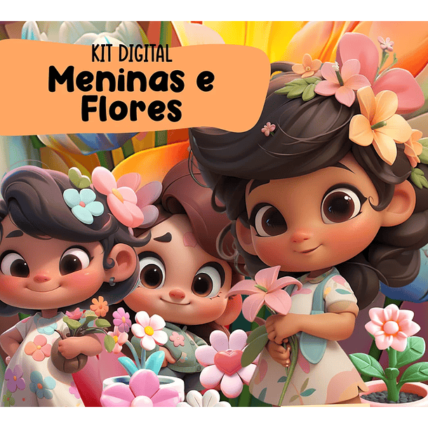 Kit Digital Meninas e Flores 3D Arquivos em Png 1