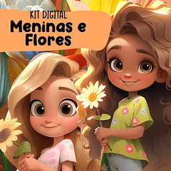 Kit Digital Meninas e Flores 3D Arquivos em Png