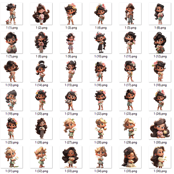 Kit Digital Meninas e Flores 3D Arquivos em Png 3