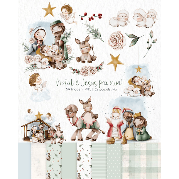 Kit Digital Natal Aquarelado Arquivos em Png  1