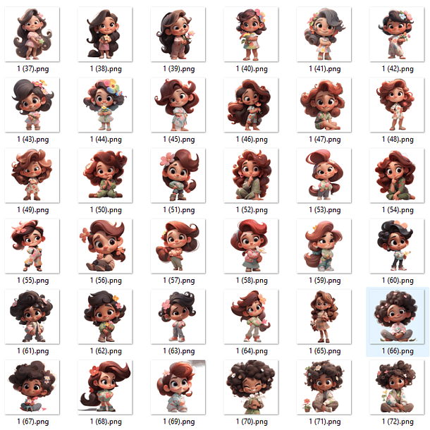 Kit Digital Meninas e Flores 3D Arquivos em Png 5