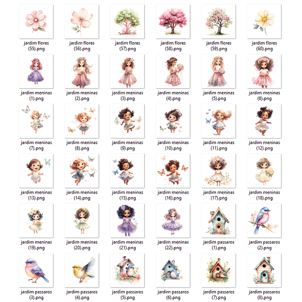 Kit Digital Jardim Encantado Aquarela Arquivos em Png  3