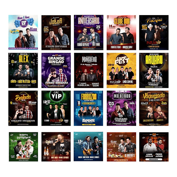 50 Artes Mídias Sociais Festas Shows e Eventos Editáveis Corel Draw 1