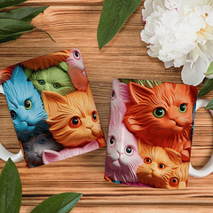 4 Artes para Caneca Gatinhos 3D Arquivo em Jpg  
