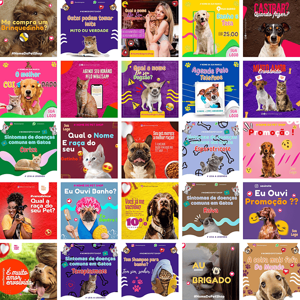 Pack Canva Petshop Pet Shop Templates Editáveis 360 Artes + Bônus 3