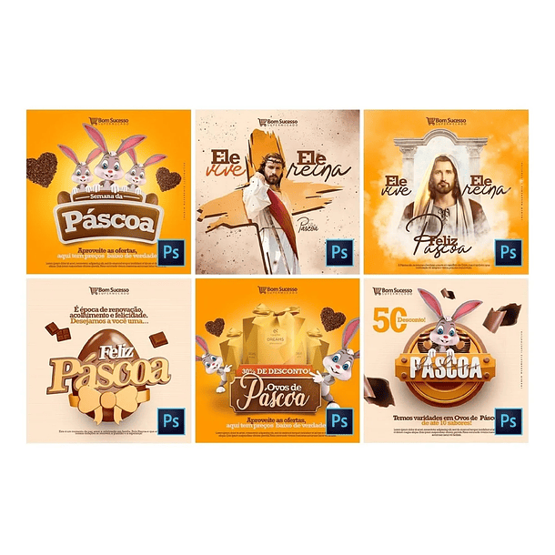 25 Artes Mídias Sociais Pascoa Editáveis Photoshop 2
