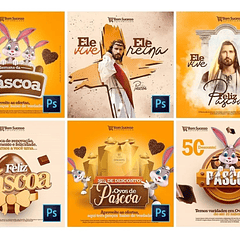 25 Artes Mídias Sociais Pascoa Editáveis Photoshop