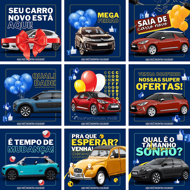 Pack Canva Concessionária Venda de Carros 3.0 Templates Editáveis 10 Artes + Bônus
