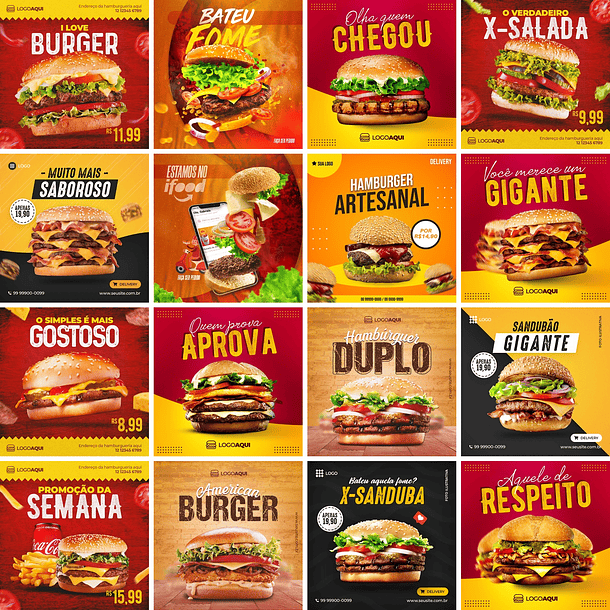 52 Artes Mídias Sociais Hamburgueria Editáveis Photoshop 1