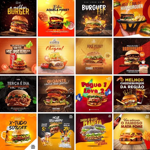 52 Artes Mídias Sociais Hamburgueria Editáveis Photoshop 2