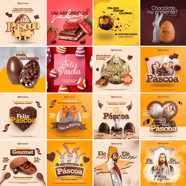 90 Artes Mídias Sociais Pascoa Editáveis Photoshop + Png 4