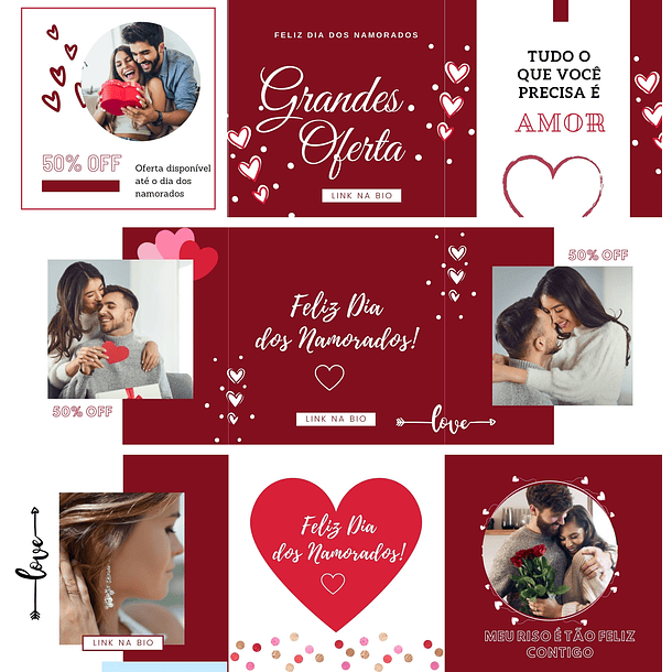 Pack Canva Dia dos Namorados Carrossel Templates Editáveis 6 Artes + Bônus 1