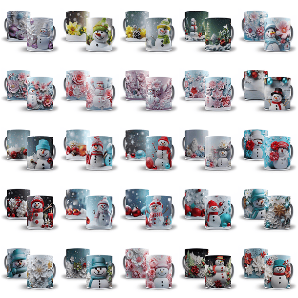 100 Artes para Caneca Boneco de Neve 3d Arquivo em Jpg   3