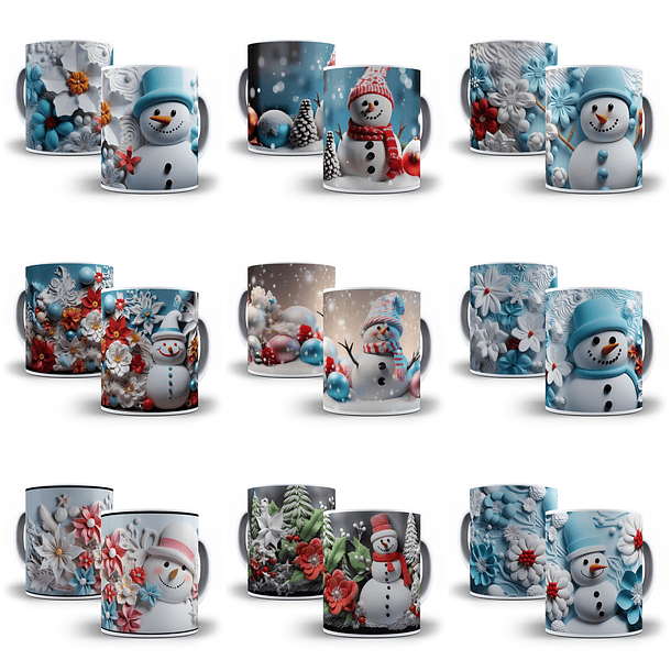 100 Artes para Caneca Boneco de Neve 3d Arquivo em Jpg   4