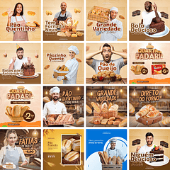 55 Artes Mídias Sociais Padaria Panificadora Editáveis Photoshop + Png
