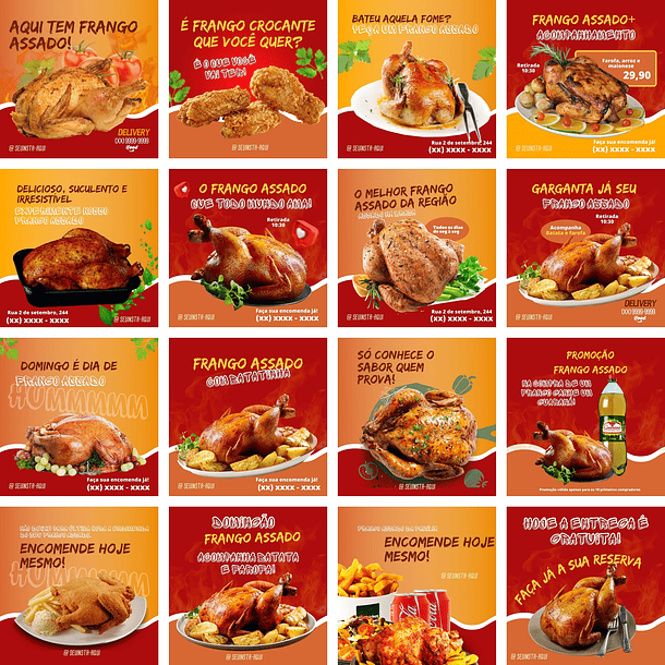 Pack Canva Frango Assado e Frito Templates Editáveis 100 Artes + Bônus 3