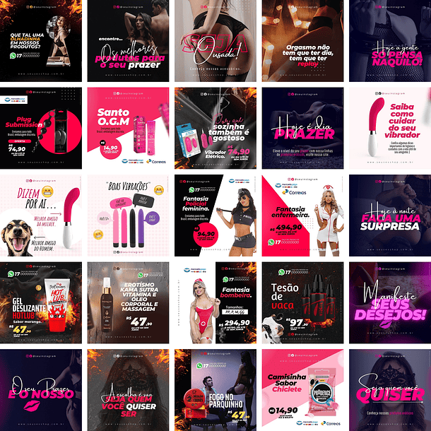 Pack Canva Sexshop Templates Editáveis 50 Artes + Bônus 1
